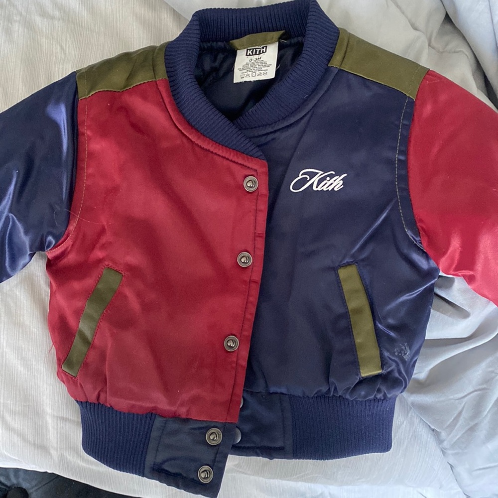 Kith baby jacket burgundy blue and olive green